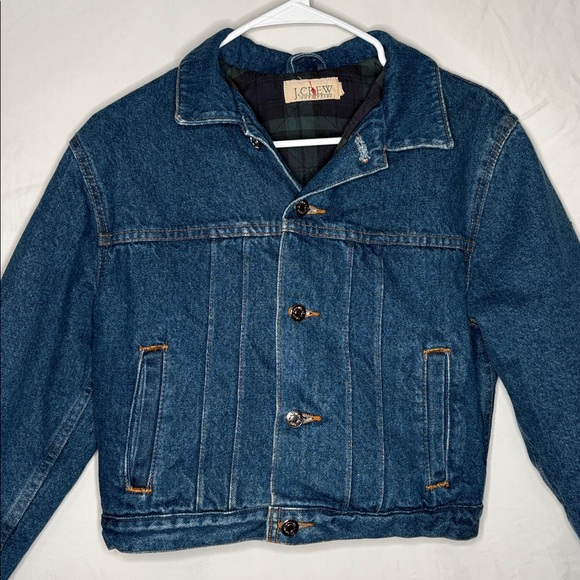 Vintage 90’s J. Crew Quilted Plaid Lining Denim Trucker Jacket Giant Tag Era - Picture 3 of 12